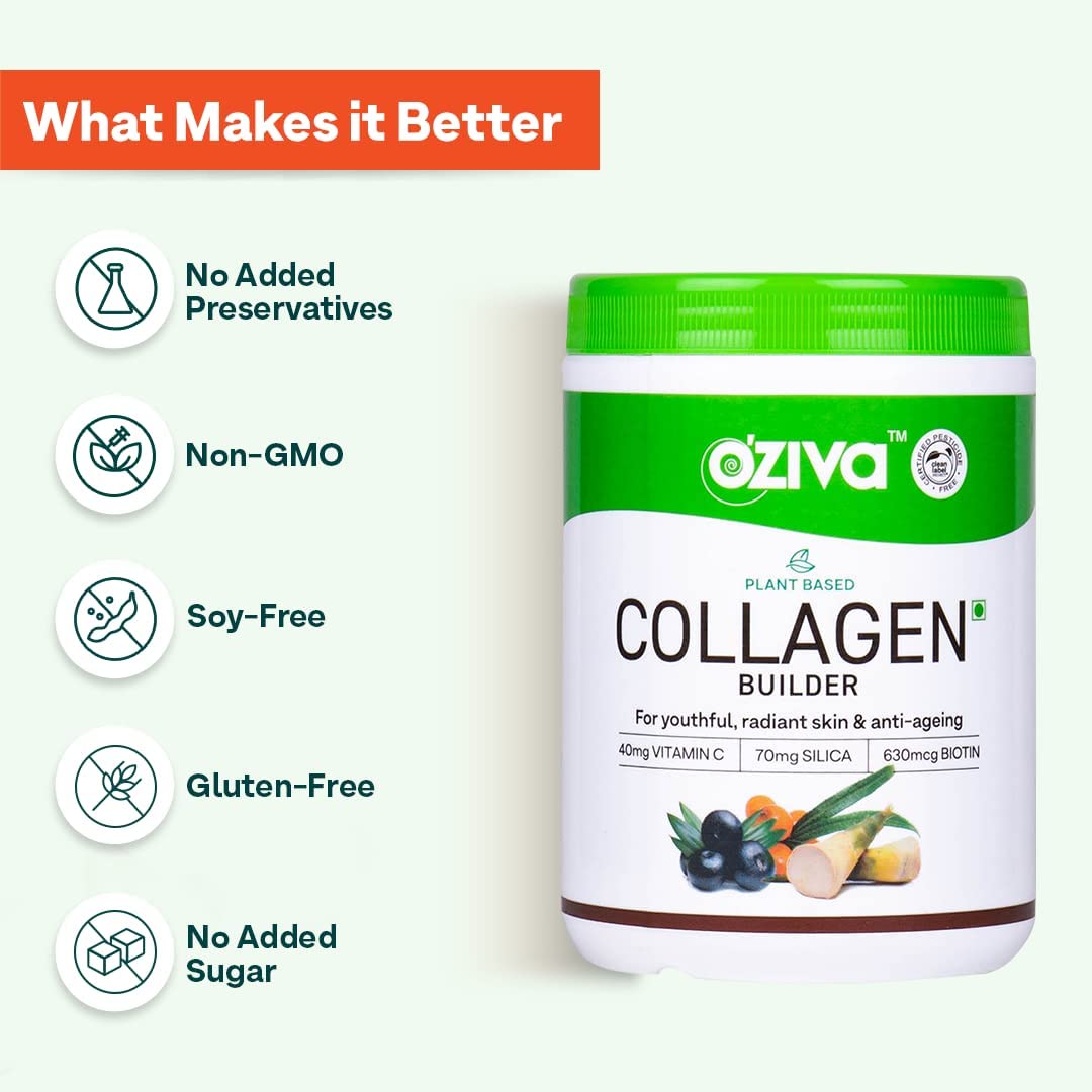 OZiva Plant Based Collagen Builder - 250 gm - Berry Orange image 6