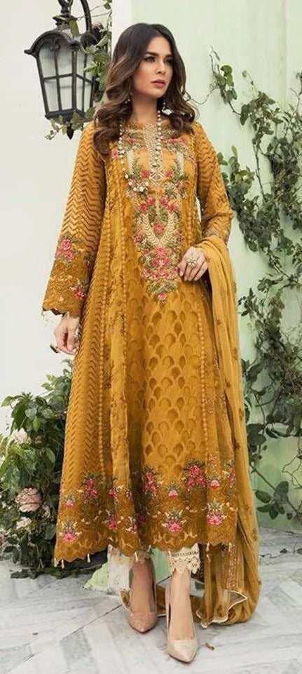 Mustard Faux Georgette Embroidery Work Salwar Kameez With Dupatta image 1