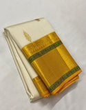 Yellow and White Soft Lichi Silk Saree image 6