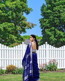 Royal Blue Soft Lichi Silk & Jacquard Saree With Blouse image 6