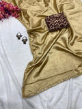 Japan Satin With Beautiful Mirror Lace Border Saree With Blouse image 8