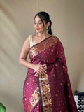 Women's Soft Kanjivaram Banarsi Silk Saree With Blouse image 3