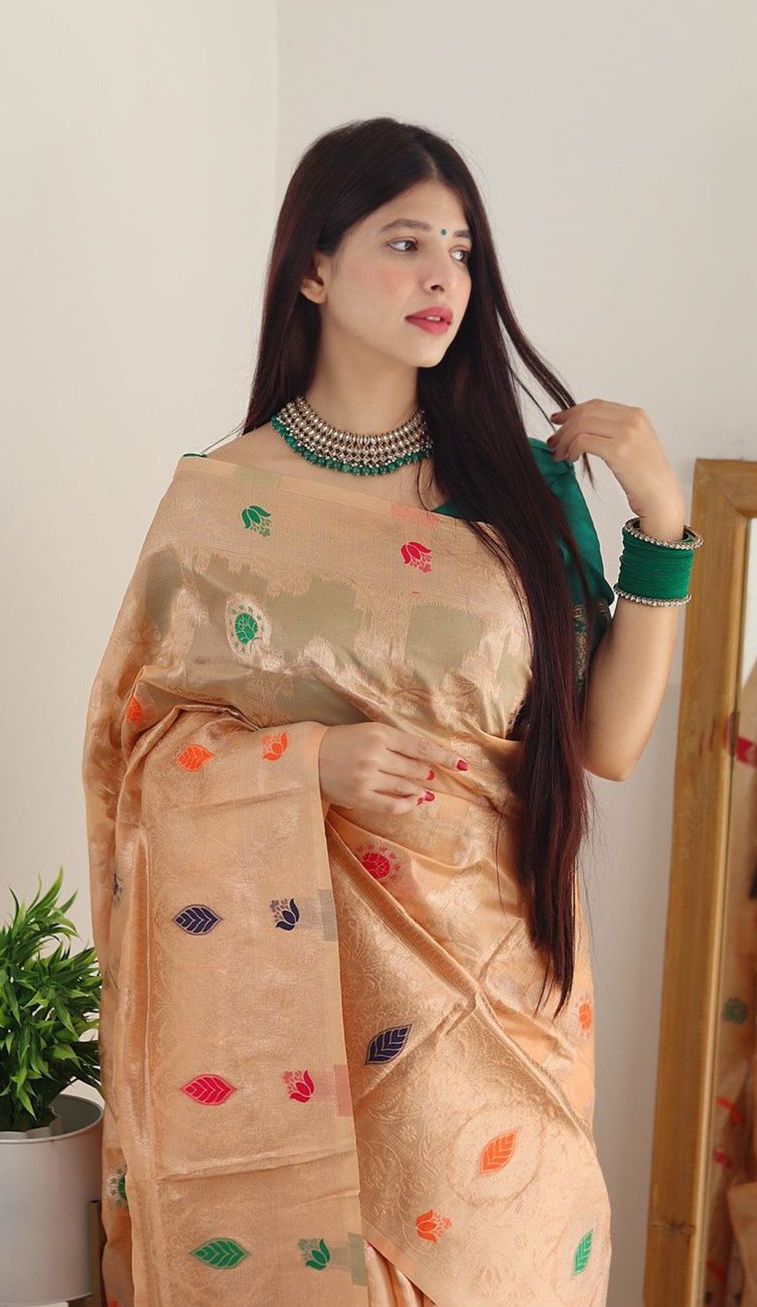 Soft organza Zari Weaving Jacquard Saree For Women's image 2