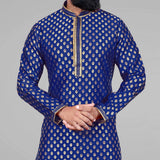 Blue Pure Silk Jacquard Embroidery Kurta Pajama image 2