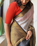 Indian Beautiful Linen With Contrast Border Saree image 6