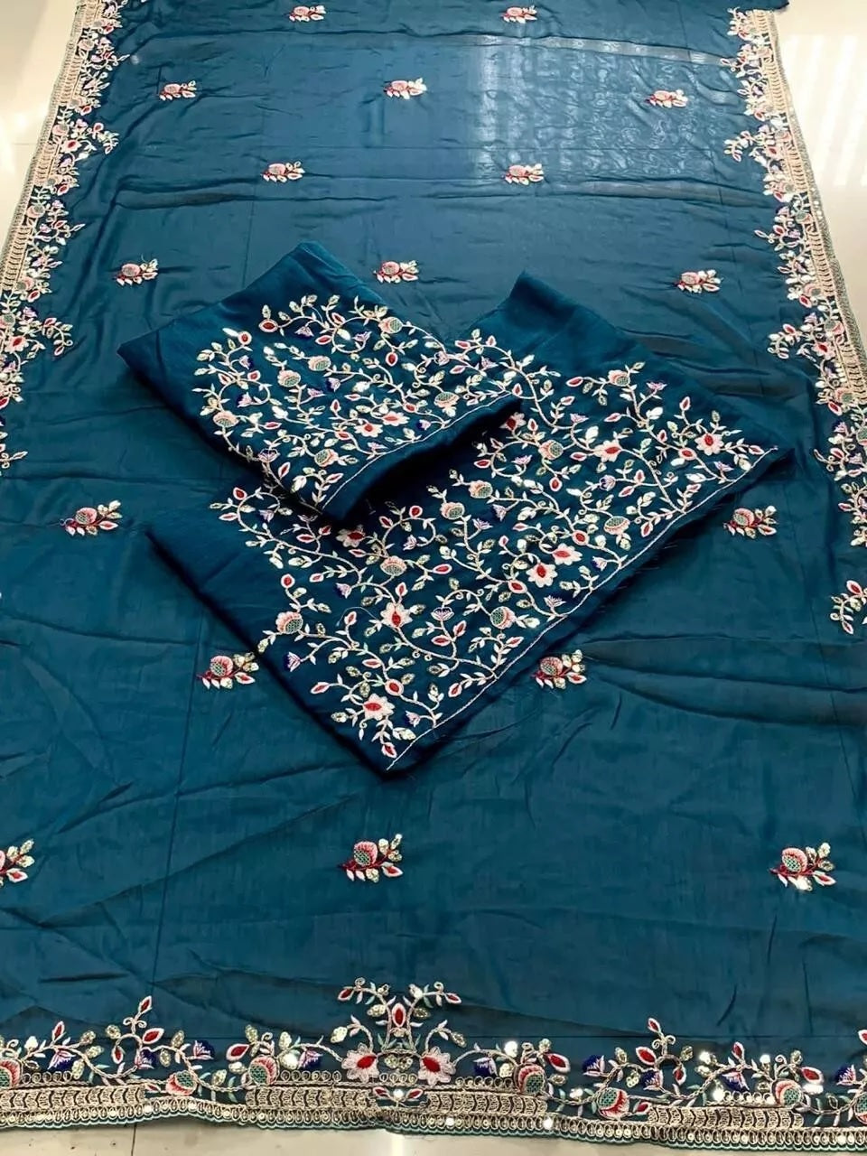 Rangoli Silk With Embroidery Work Saree With Blouse image 6