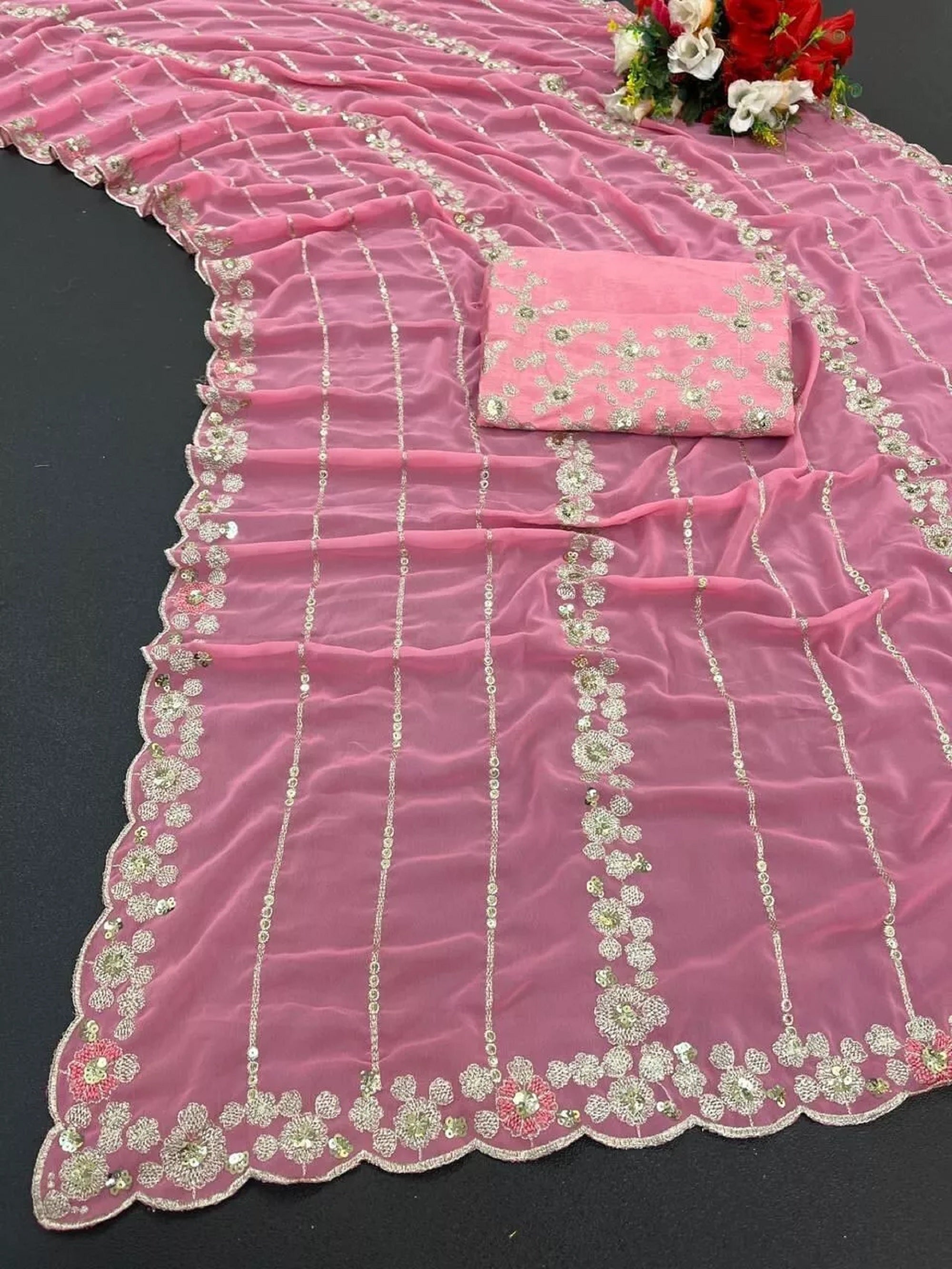 Soft Georgette Bollywood Party Saree With Blouse image 6