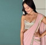 Plain Smooth Georgette Saree With Embroidery Work Blouse image 6