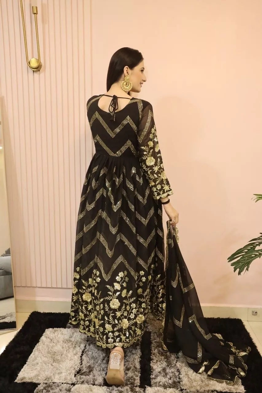 Fox Georgette With Embroidery Work With Full Sleeve Gown Bottom Dupatta image 6