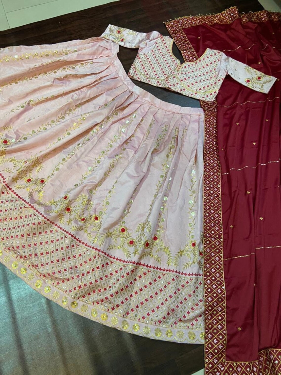 Premium Taffeta Silk Embroidery Sequence Work Lehenga Choli Dupatta image 5