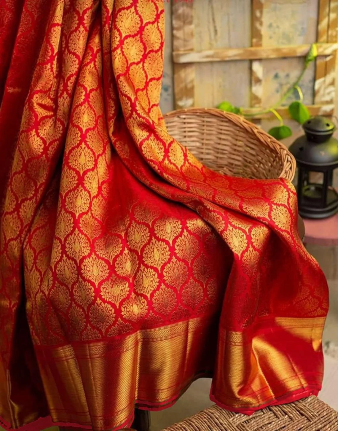 Red Soft Lichi Silk Jacquard Work Saree image 6