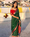 Green Soft Lichi Silk Saree With Blouse image 2