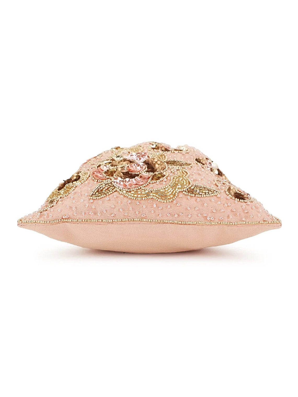Dusky Pink & Gold Floral Embellished Faux Silk Potli Bag image 6