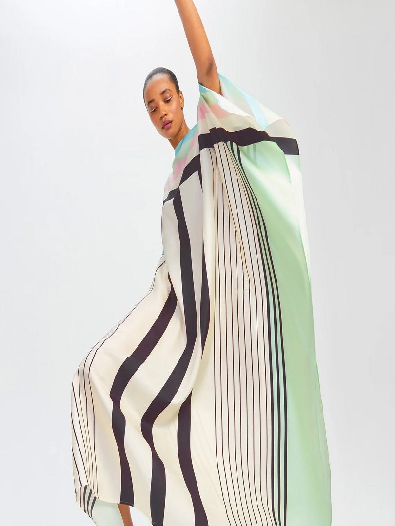 Casual Wear Printed Stripped Pattern Style Soft Satin Silk Kaftan J5634 image 7