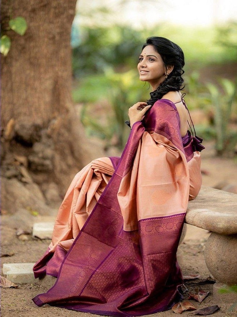 Women's Jacquard Work Soft Lichi Silk Saree With Blouse 11-KP10 image 8
