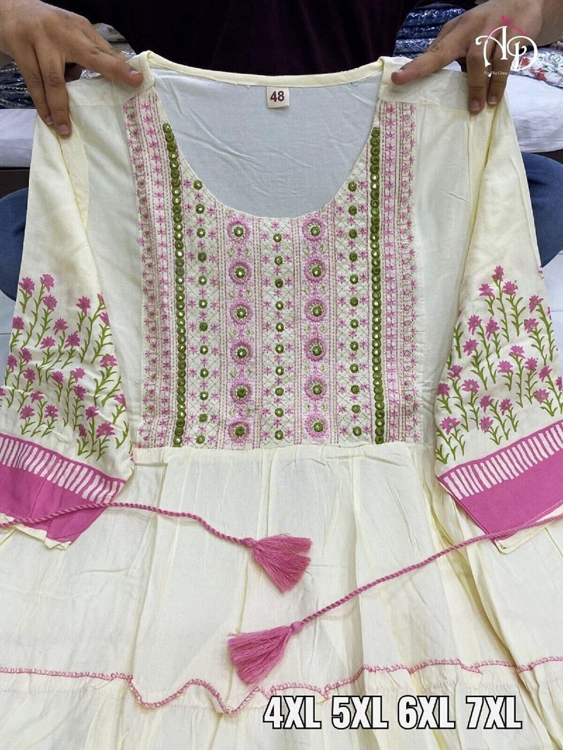 Women's Traditional Cotton Kurti Ethnic Long Gown Kurta Western Dress AD image 4