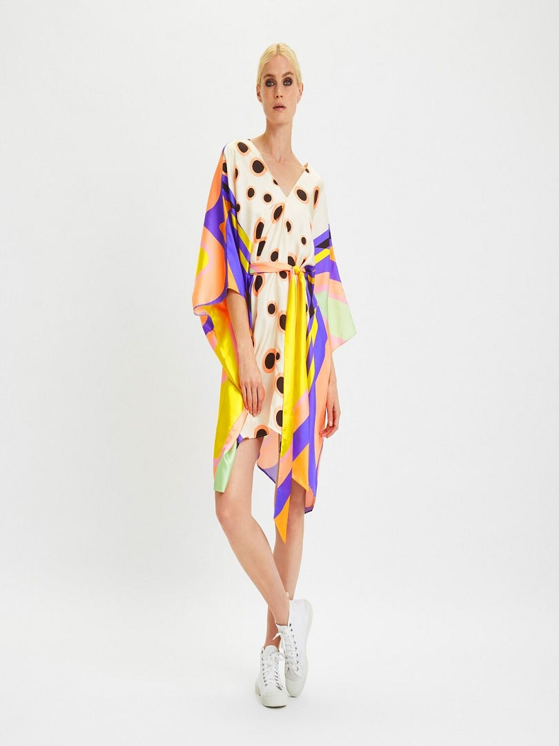 Butterfly Belted V-Neck Style Kaftan, Satin Silk Short Caftan J5654 image 7
