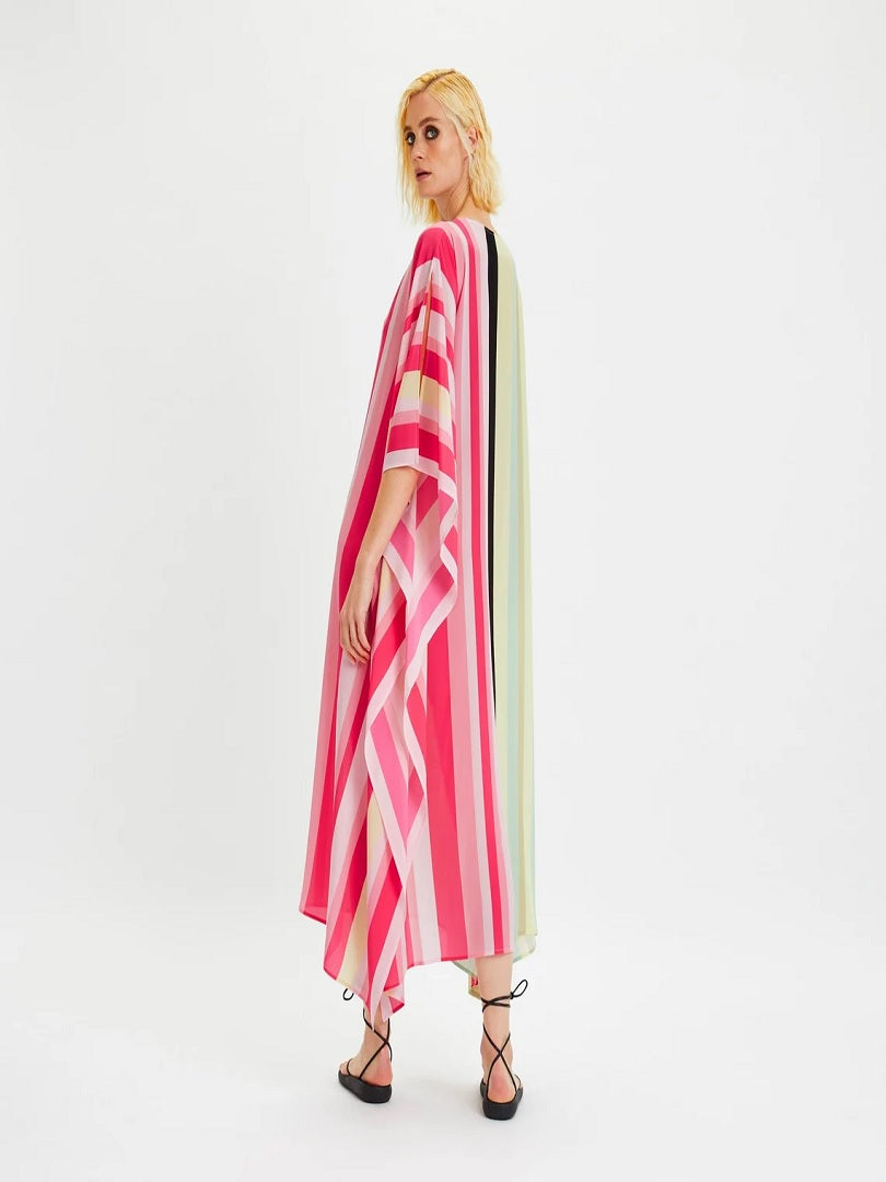 Silk Crepe Stripe Printed Kaftan Top J5688 image 7