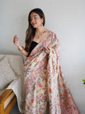 Off White Kashmiri Thread Weaving Pure Zari Work Saree image 7