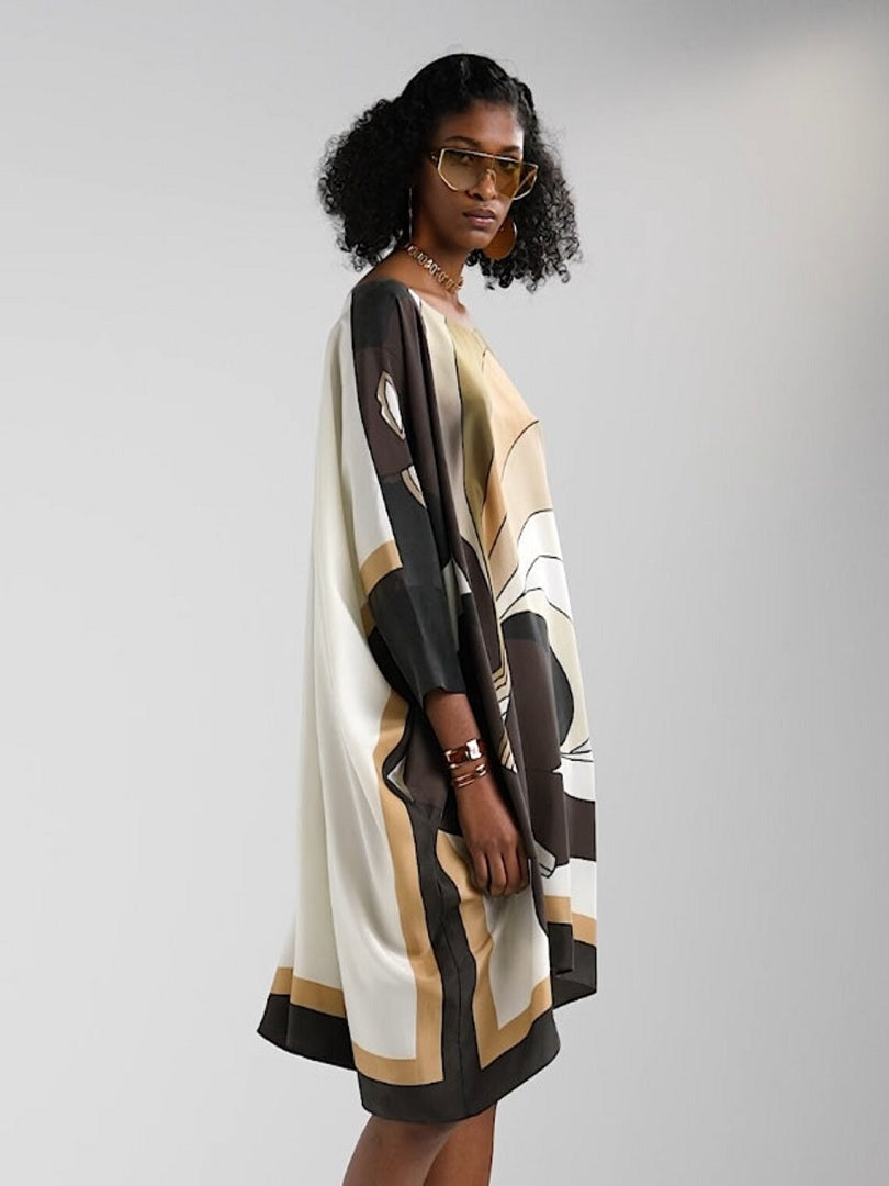Brown Color Short Silk Crepe Kaftan Dress J5710BROWN image 7