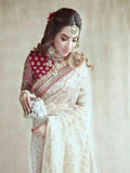 White Khadi Organza Silk Embroidery Thread Sequence Work Saree image 7