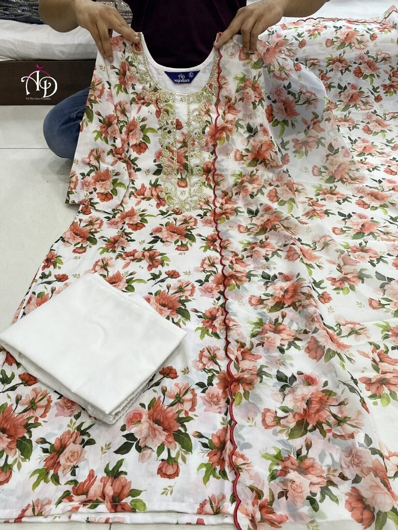 Multi Color Flower Printed Dress For Women & Girls Wear Top Bottom Dupatta Shalwar Suit AK image 7