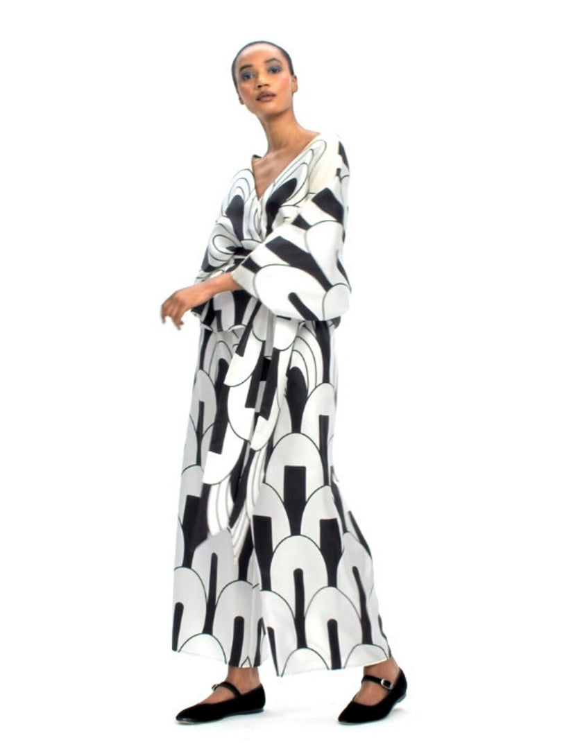Women's V-Neck Belt Style Printed Co ord Set Top+Plazzo J5684 image 6