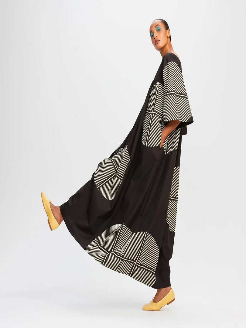 Poly Rayon Cotton Black Color Maxi Dress Kaftan J5755 image 7