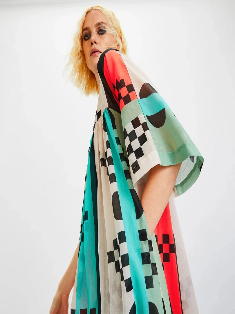 Geometric Multi Color Printed Casual Wear Poly Rayon Cotton Long Maxi Dress J5759 image 7