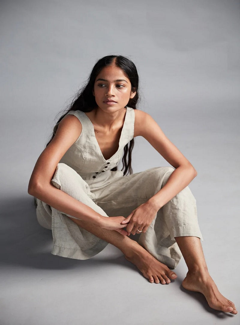 Off White Linen Jumpsuit image 3