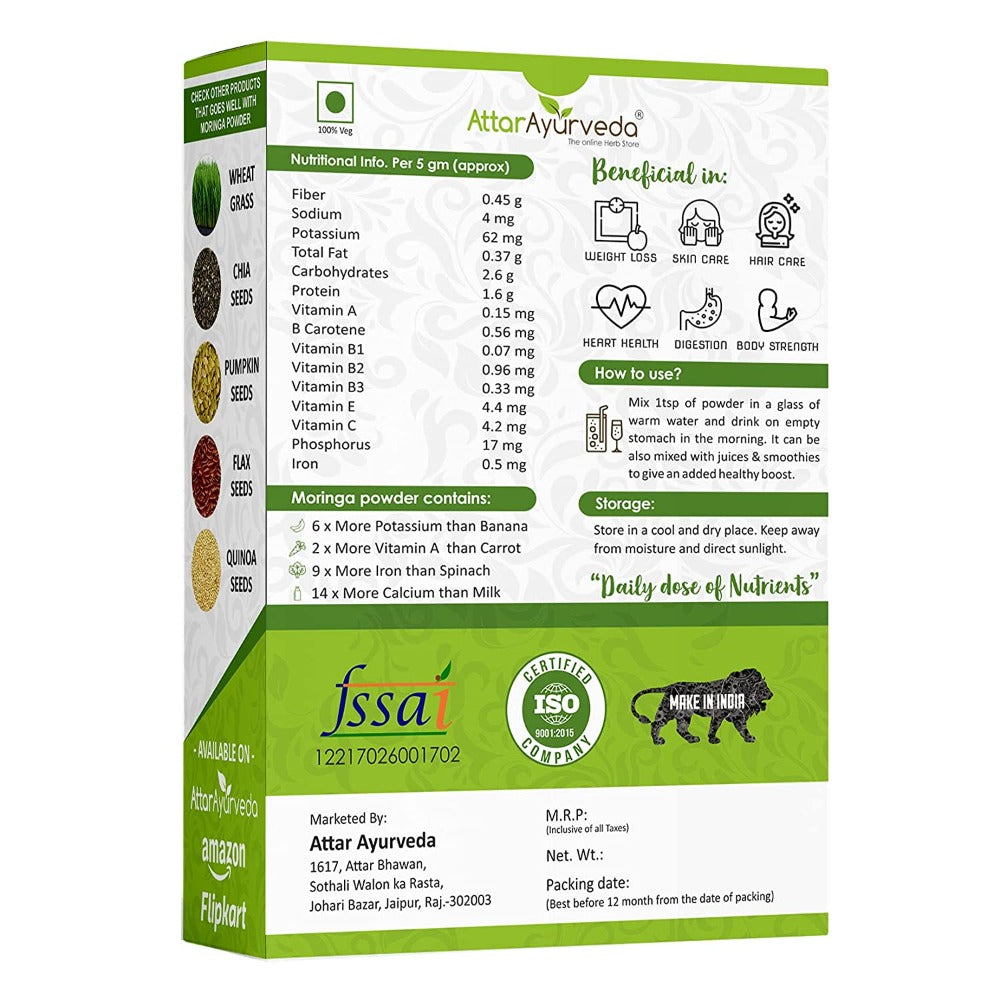 Attar Ayurveda Moringa Powder | 200g | Nutrient-Rich Superfood image 3