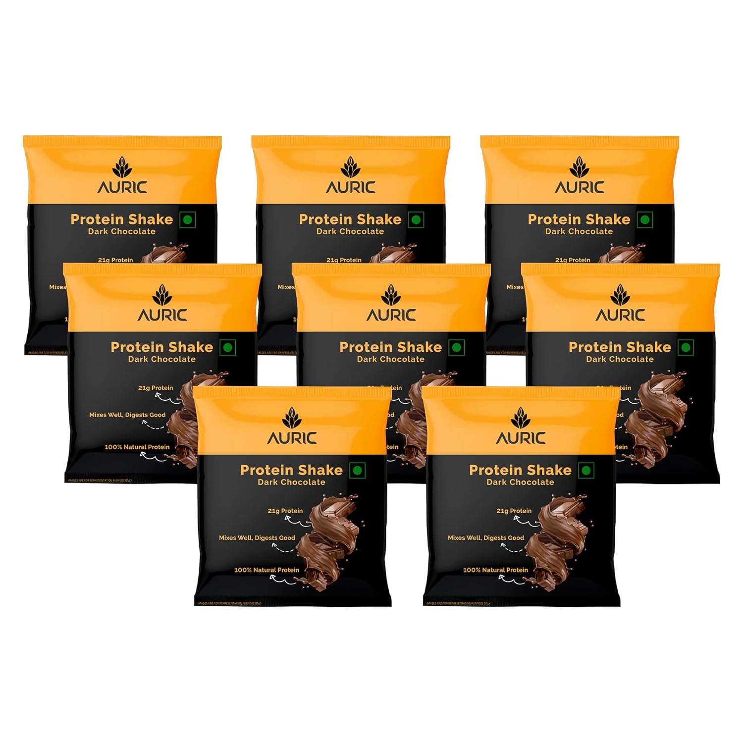Auric Vegan Protein Powder for Men & Women (Dark Chocolate Flavor) 8 Sachet-21g image 1
