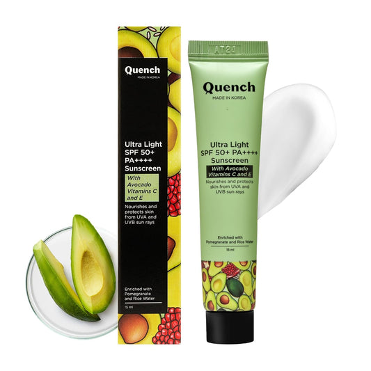 Quench Vitamin E Ultra Light SPF 50+ PA++++ Sunscreen for Glowing Skin  -15ml image 1