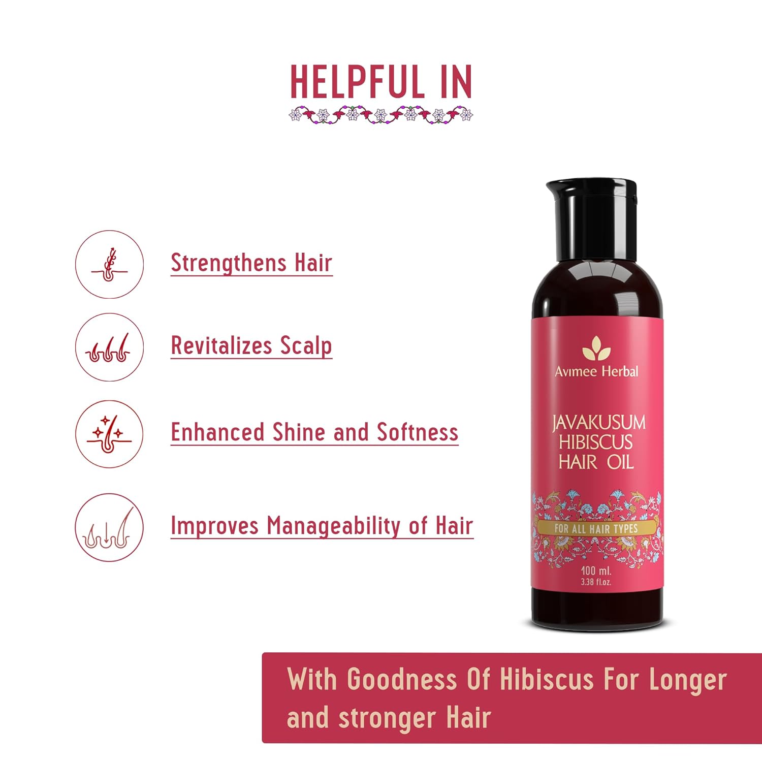 Avimee Herbal Javakusum Hibiscus Hair Oil -100ml image 3
