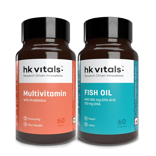 HealthKart hk vitals Fish Oil and Multivitamin with probiotics (60 Tablets Each) Combo Pack image 1