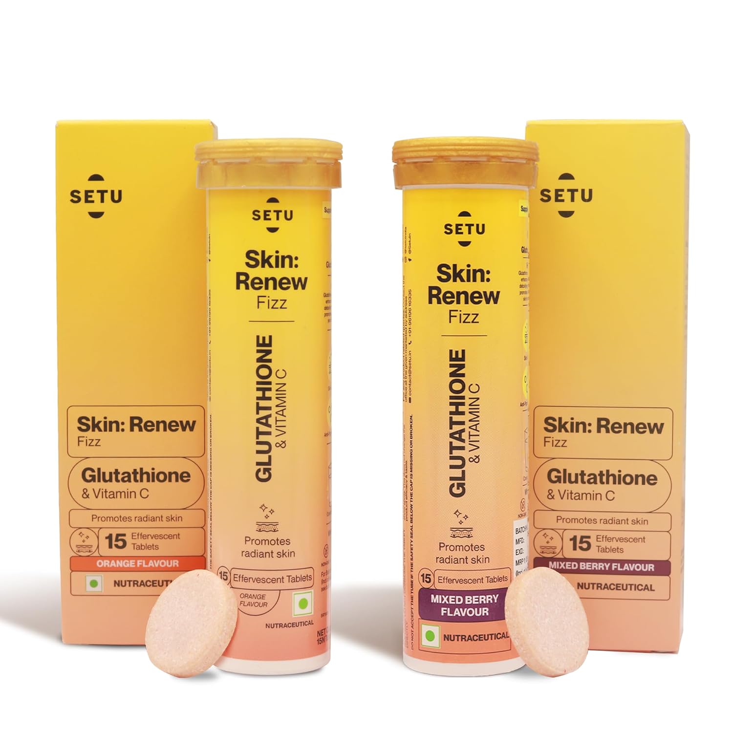 Setu Skin Renew - 15 Effervescent Tablets Mixed Berry & Orange Flavour(Combo of 2) image 1