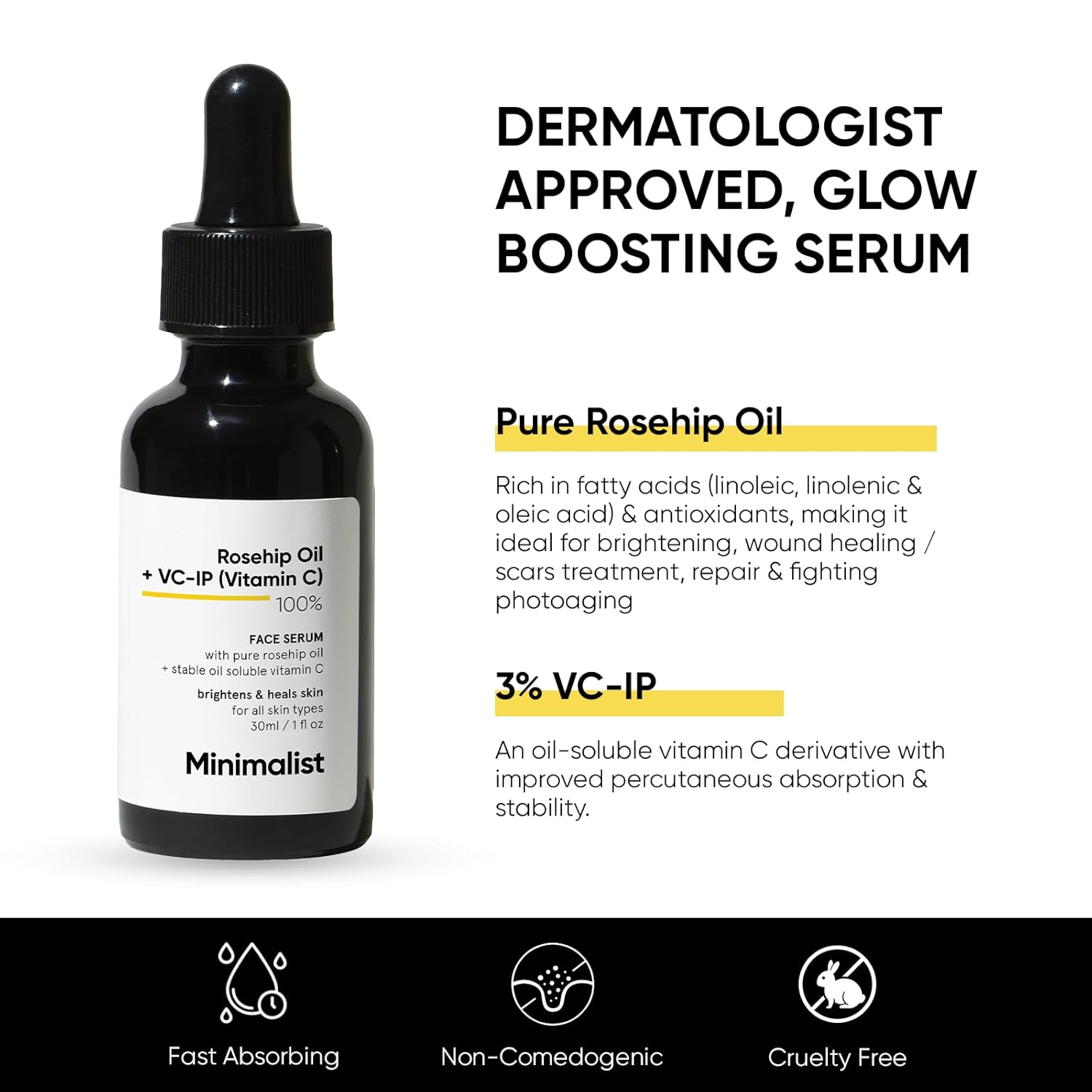 Minimalist Pure Rosehip Oil with Vitamin C Face Serum for Glowing Skin | Facial Oil For Men & Women | 30 ml image 5