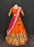 Orange Silk Paithani Weaving Zari Work Lehenga image 7