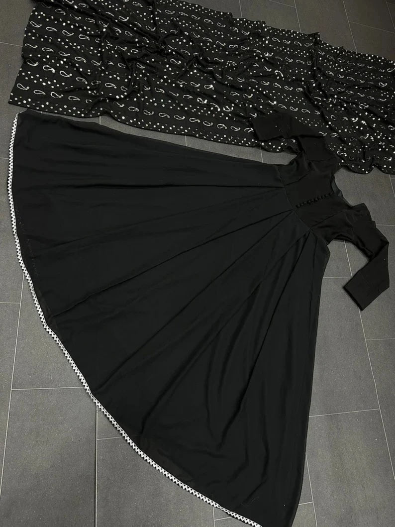 Black Faux Georgette Anarkali Gown Dresses With Dupatta image 7