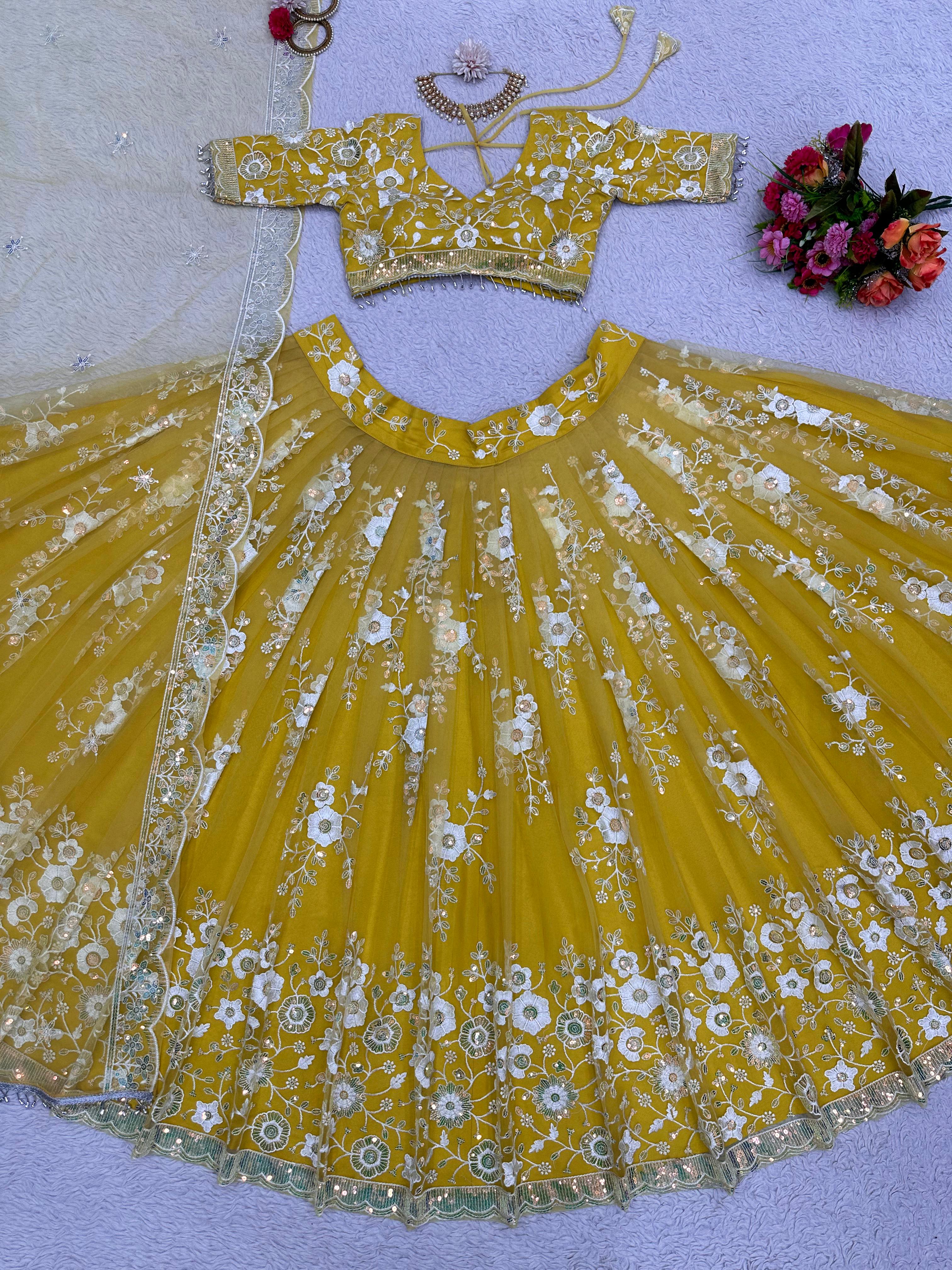 Soft Net Thread Sequence Work Lehenga Blouse Dupatta image 7