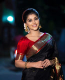 Black Banarsi Soft Silk Saree With Unstitched Blouse image 3
