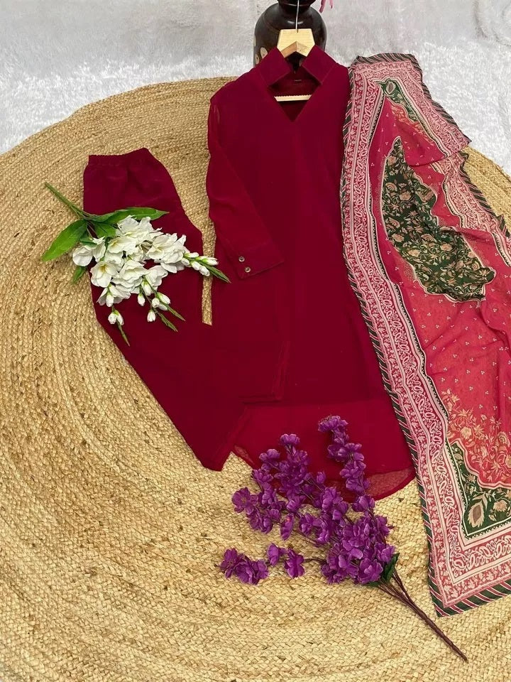 Faux Georgette Kurti Bottom & Dupatta image 7
