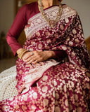 Maroon Soft Lichi Silk & Jacquard Work Saree With Blouse image 7