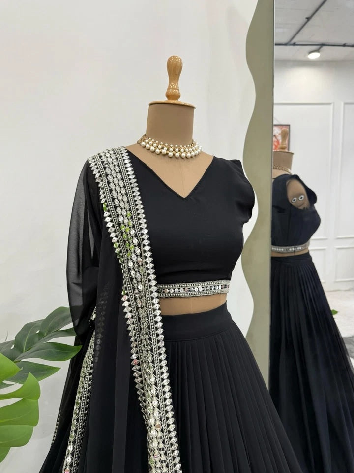 Black American Silk Lehenga Blouse & Dupatta For Women's image 7