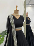 Black American Silk Lehenga Blouse & Dupatta For Women's image 7