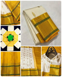 Yellow and White Soft Lichi Silk Saree image 7