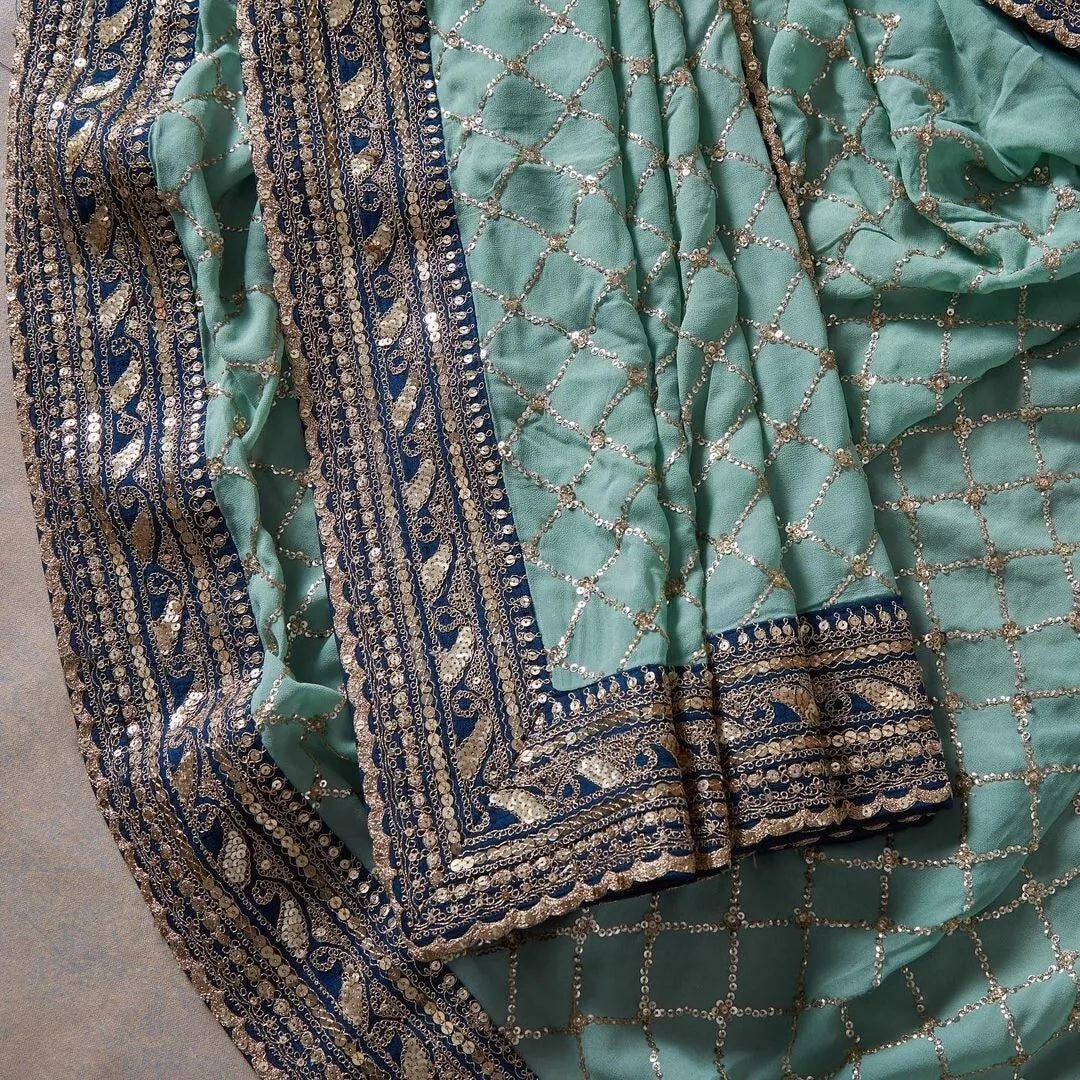 Soft Georgette With Sequence Work Saree & Blouse image 7