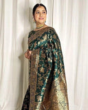 Green Soft Lichi Silk Saree With Unstitched Blouse image 3