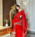 Red Blooming Georgette With Embroidery Work Top Bottom & Dupatta image 2