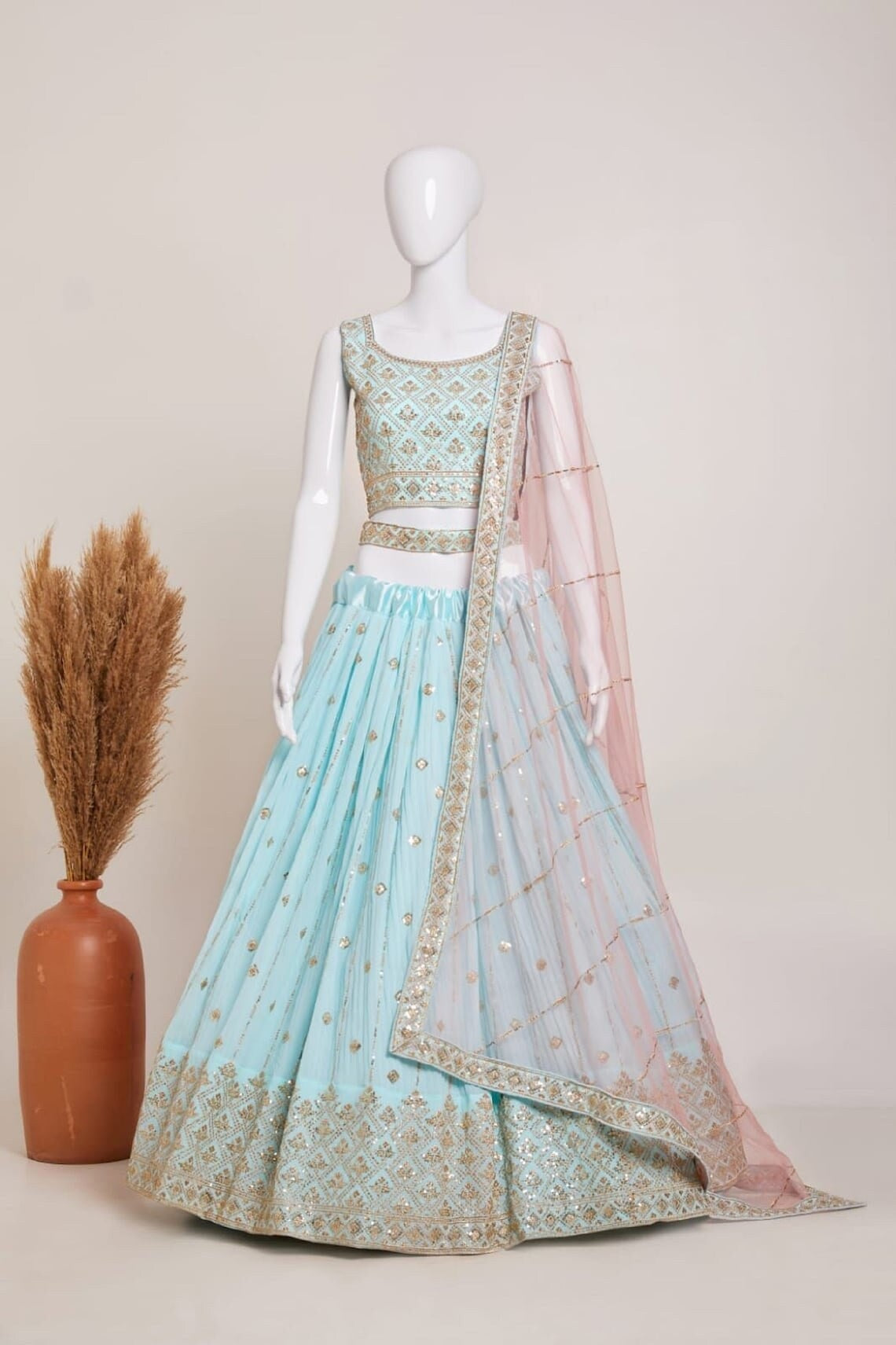Heavy Georgette With Embroidery & Sequence Work Lehenga Blouse With Dupatta image 7